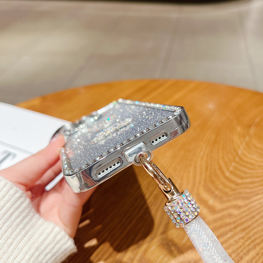 Luxury Design Glittery Cartoon Diamond Border Phone Case with Bracelet - iPhone 15 Pro Max