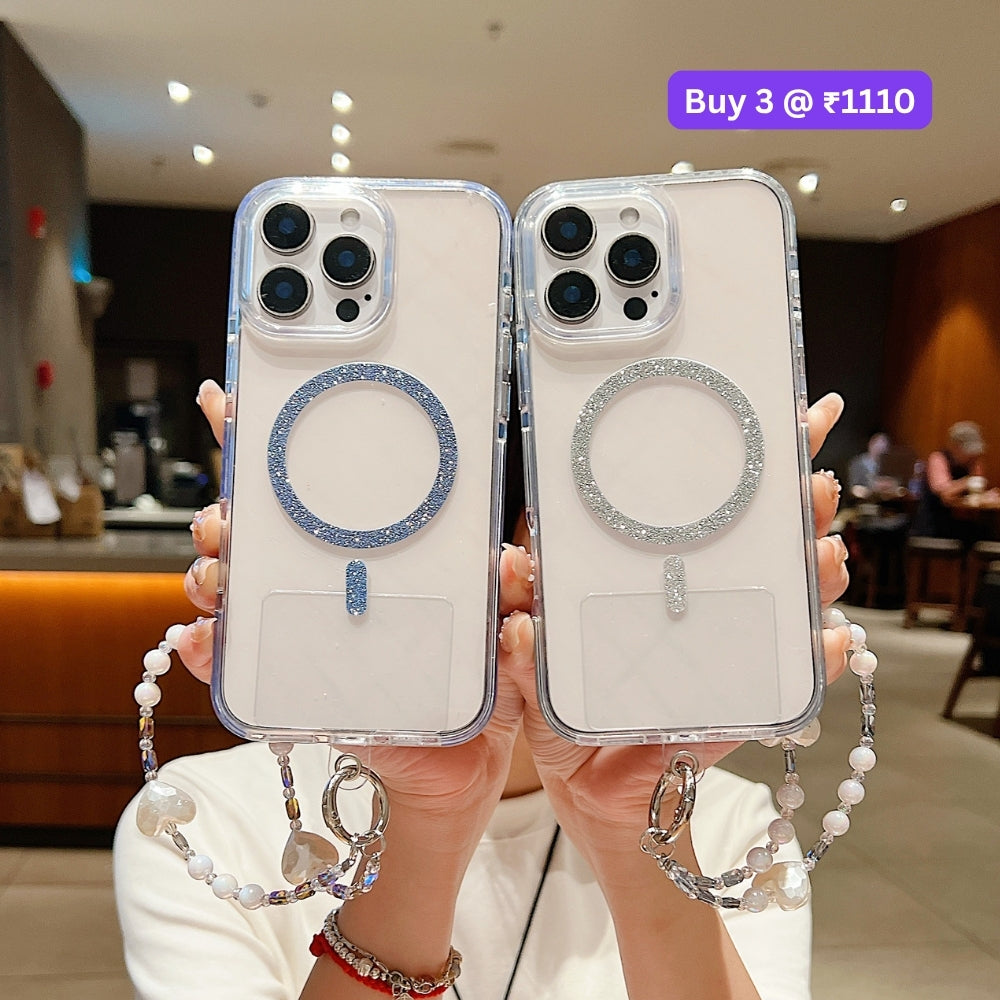 Solid Color Glitter Magsafe Transparent Phone Case | Mobile Cover with Random Bracelet - iPhone 13