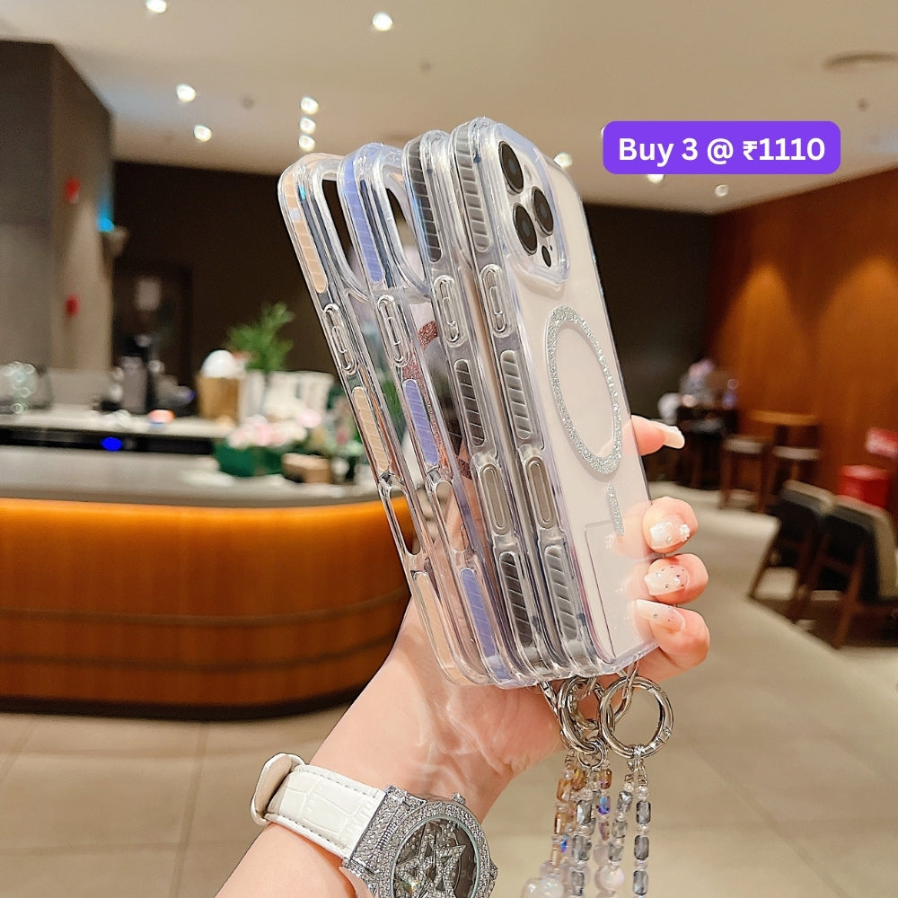Solid Color Glitter Magsafe Transparent Phone Case | Mobile Cover with Random Bracelet - iPhone 13