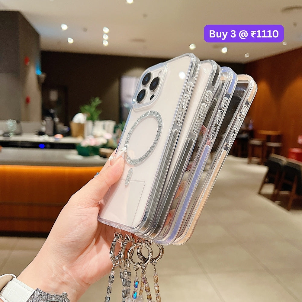 Solid Color Glitter Magsafe Transparent Phone Case | Mobile Cover with Random Bracelet - iPhone 13