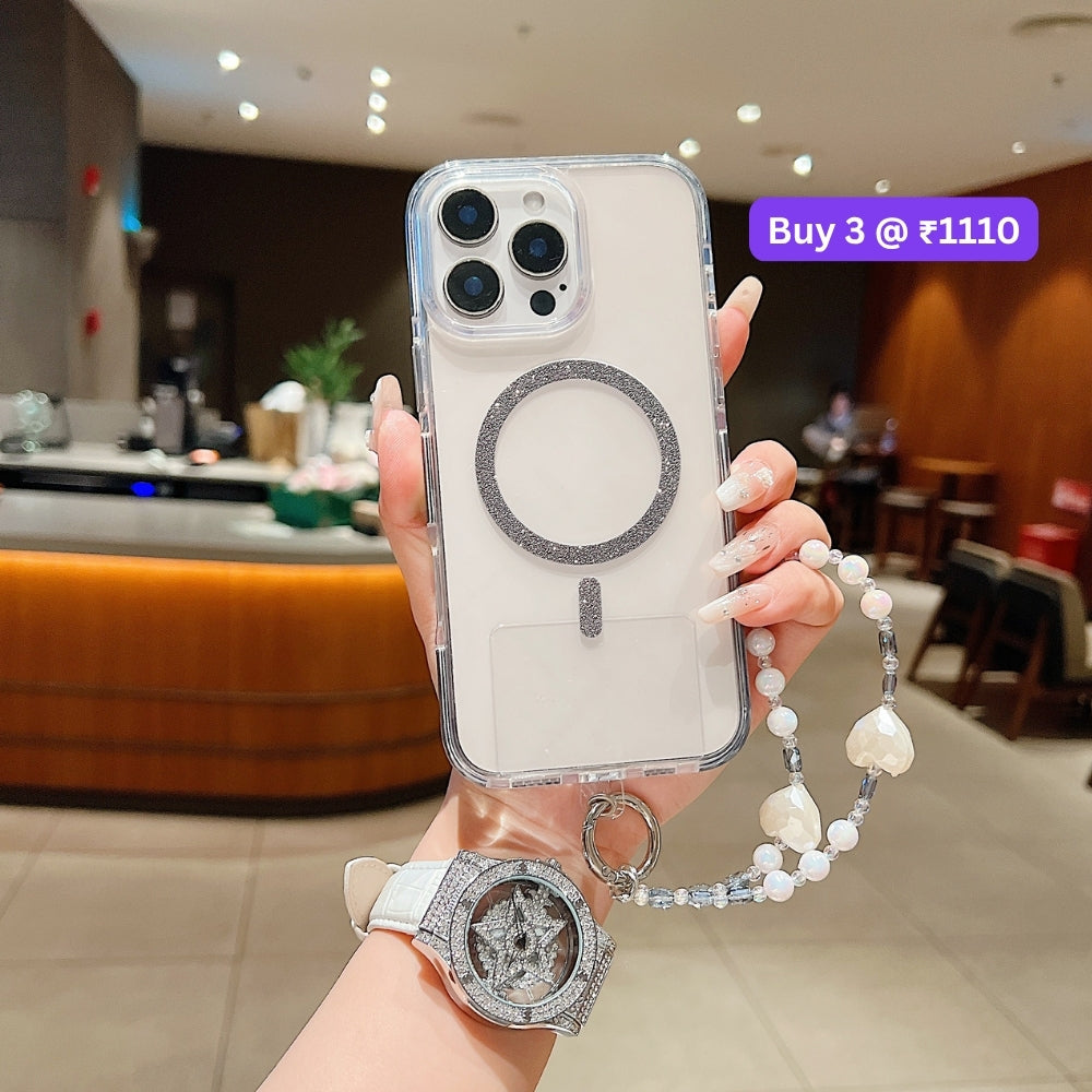Solid Color Glitter Magsafe Transparent Phone Case | Mobile Cover with Random Bracelet - iPhone 13