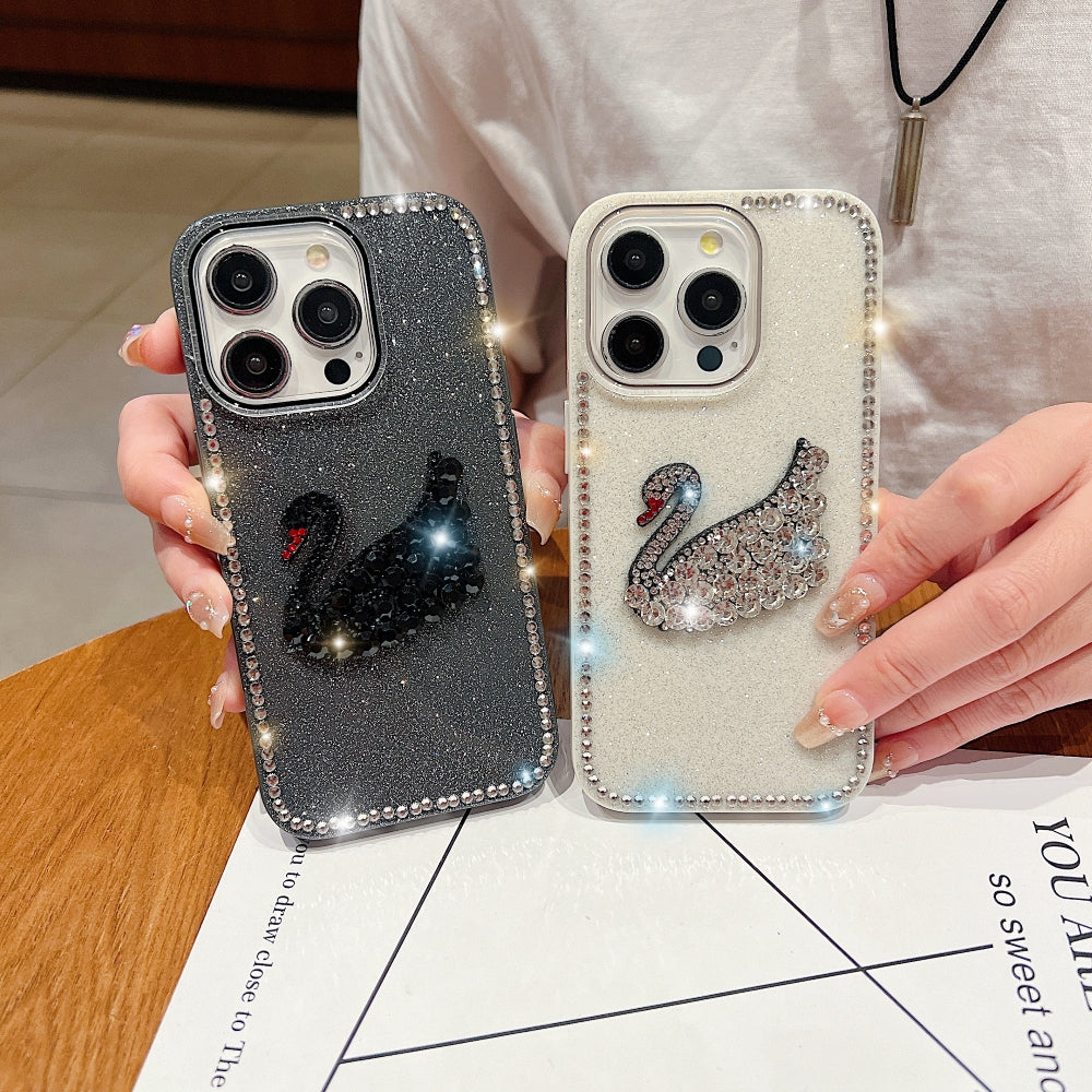 Glittery Diamond Swan Phone Case