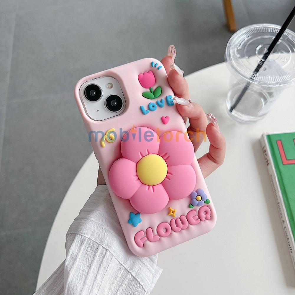 Spring Flower Stand Silicone Soft Phone Case | Mobile Cover - iPhone 16 Pro