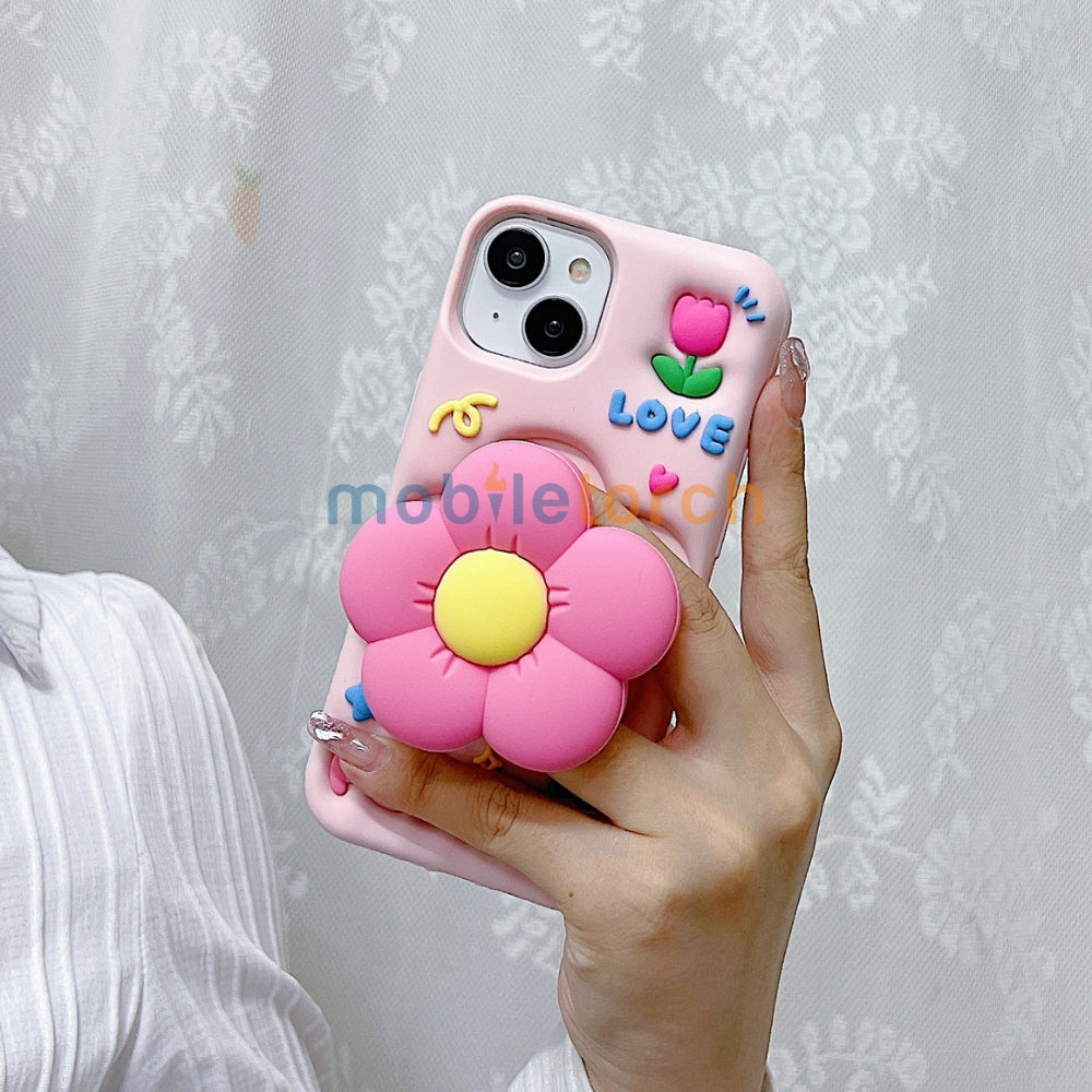 Spring Flower Stand Silicone Soft Phone Case | Mobile Cover - iPhone 16 Pro