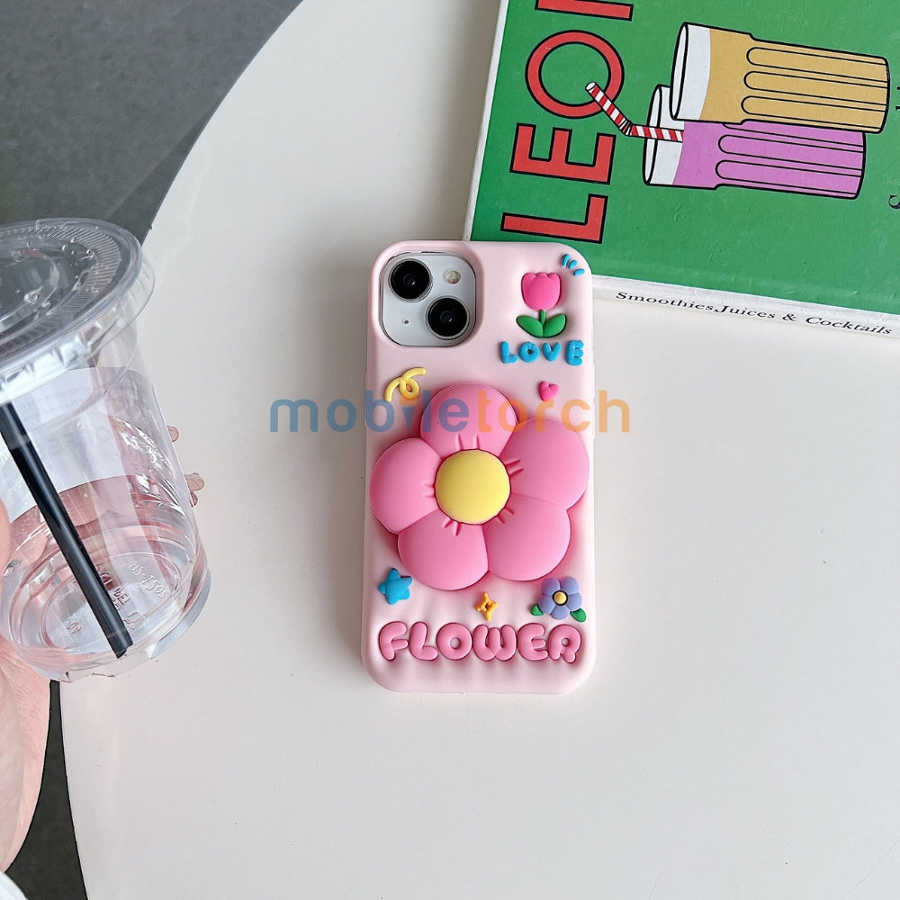 Spring Flower Stand Silicone Soft Phone Case | Mobile Cover - iPhone 16 Pro