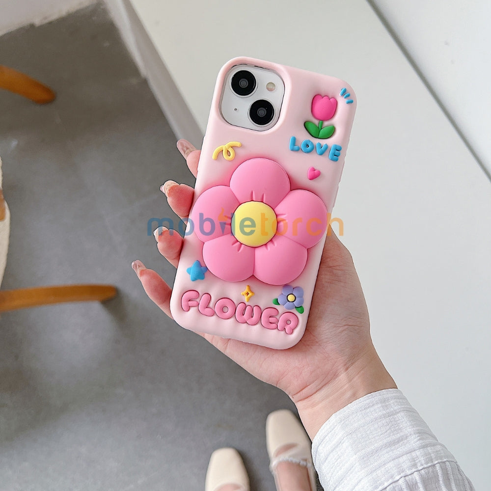 Spring Flower Stand Silicone Soft Phone Case | Mobile Cover - iPhone 16 Pro