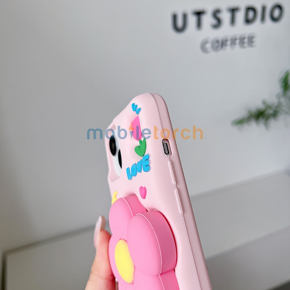 Spring Flower Stand Silicone Soft Phone Case | Mobile Cover - iPhone 16 Pro