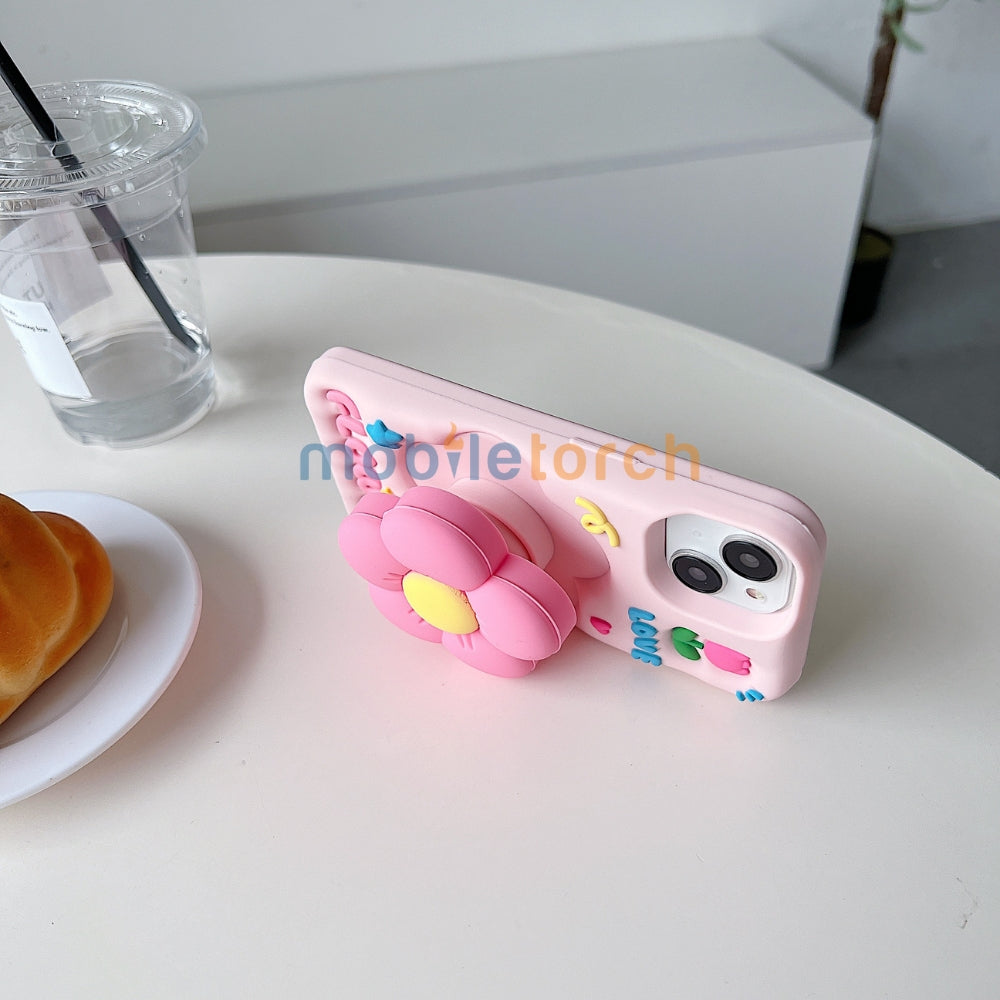Spring Flower Stand Silicone Soft Phone Case | Mobile Cover - iPhone 16 Pro