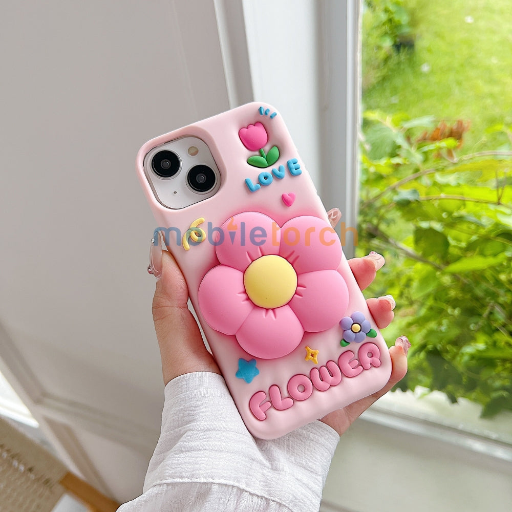 Spring Flower Stand Silicone Soft Phone Case | Mobile Cover - iPhone 16 Pro