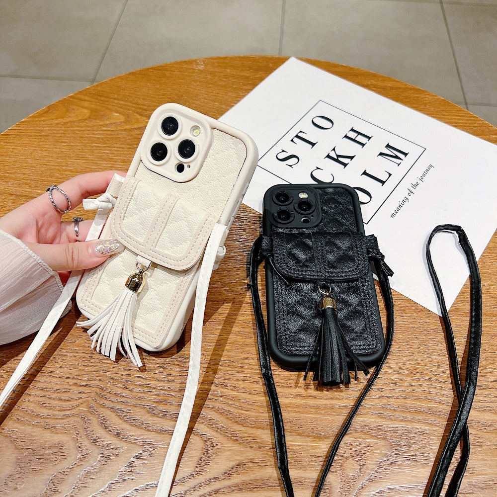 TPU (Soft) PU Leather Phone Case with Card Wallet and Strap - iPhone 15 Pro Max