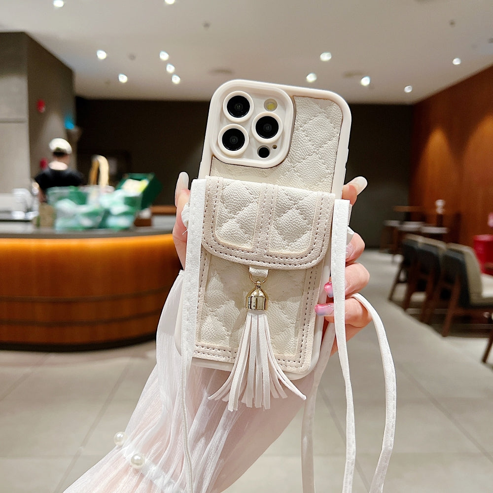 TPU (Soft) PU Leather Phone Case with Card Wallet and Strap - iPhone 15 Pro Max
