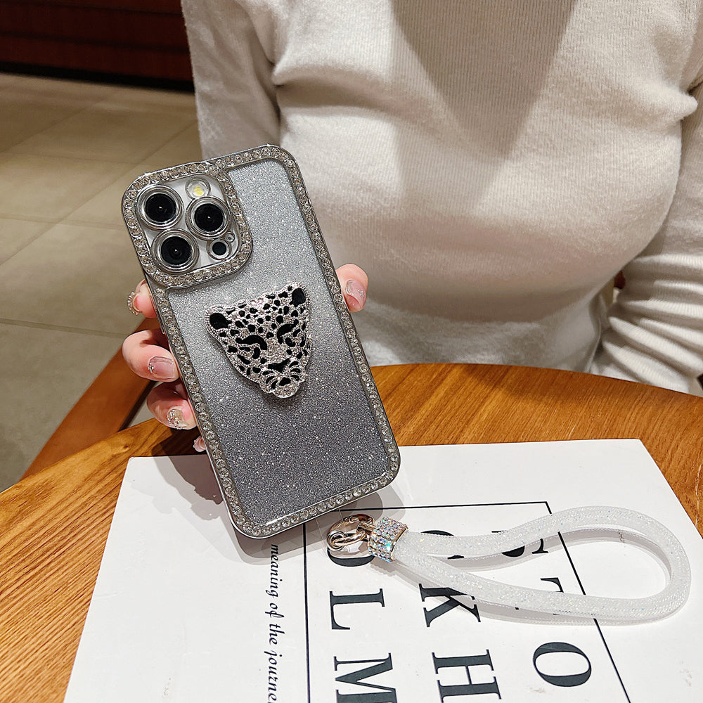 Glittary Tiger Stone Border Transparent Phone Case With Bracelet - iPhone 14 Pro Max