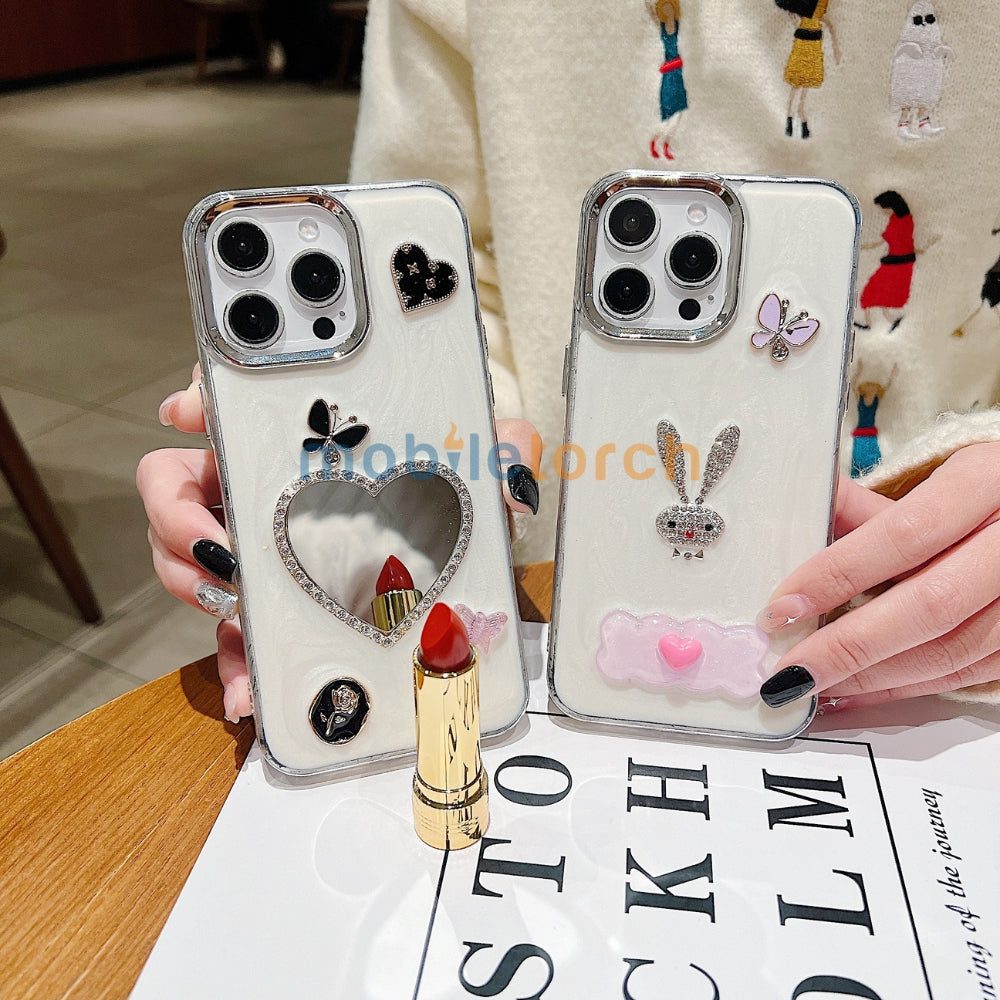 Tiny Bear | Flower | Heart | Mirror Shockproof TPU (Soft) Phone Case - iPhone 16 Plus