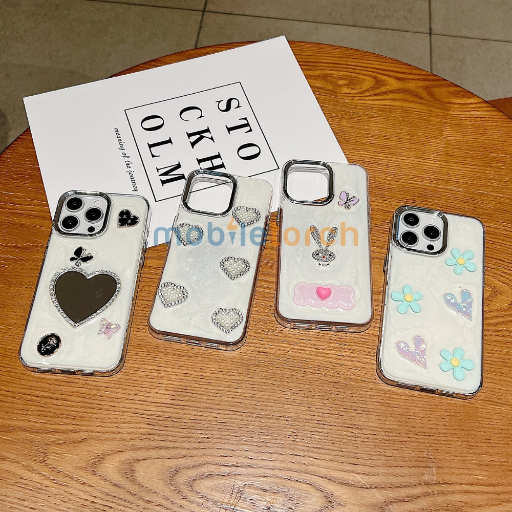 Tiny Bear | Flower | Heart | Mirror Shockproof TPU (Soft) Phone Case - iPhone 16 Plus