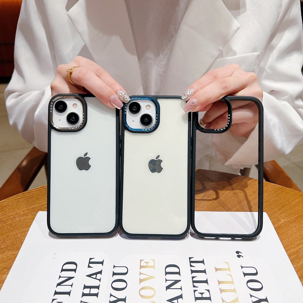 Luxury Transparent Anti-shock Metal Camera Ring Case - iPhone 15 Pro