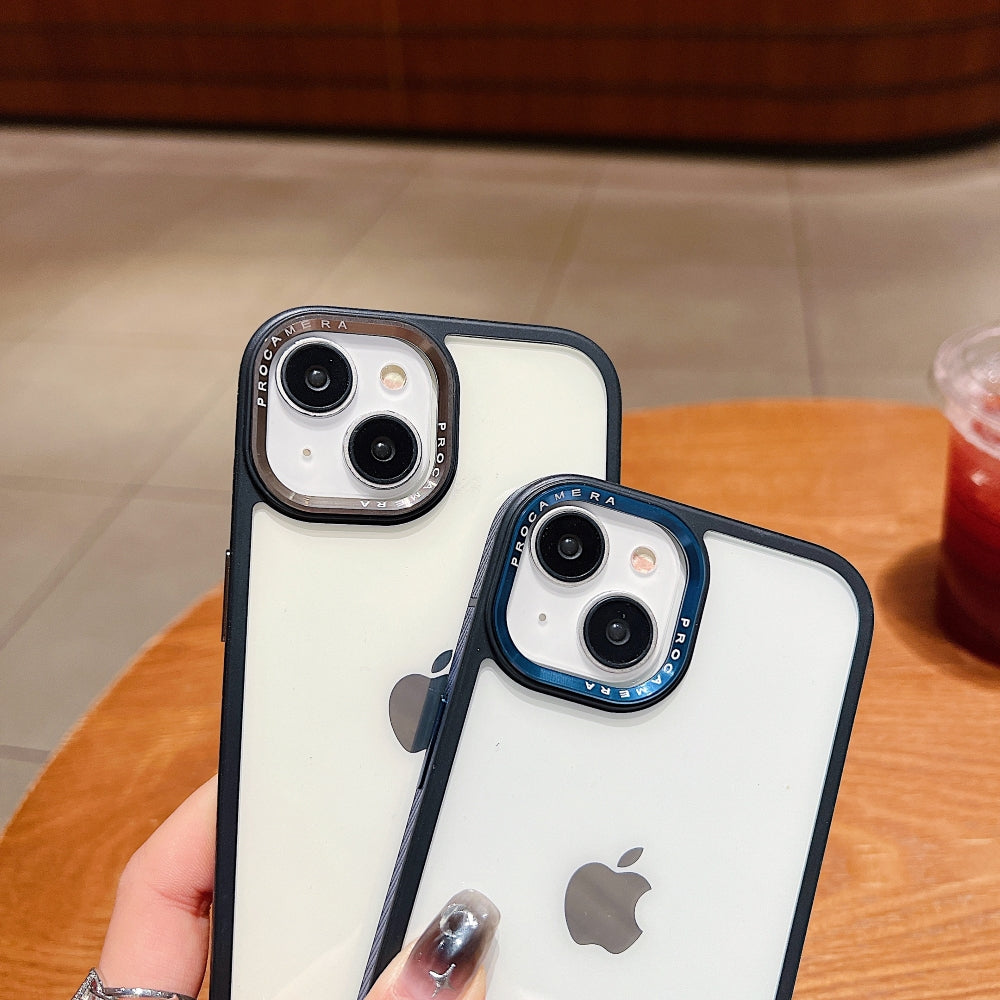 Luxury Transparent Anti-shock Metal Camera Ring Case - iPhone 15 Pro