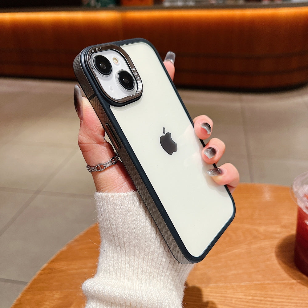 Luxury Transparent Anti-shock Metal Camera Ring Case - iPhone 15 Pro