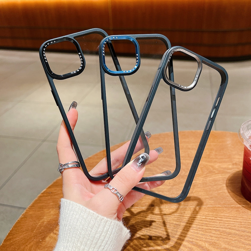 Luxury Transparent Anti-shock Metal Camera Ring Case - iPhone 15 Pro