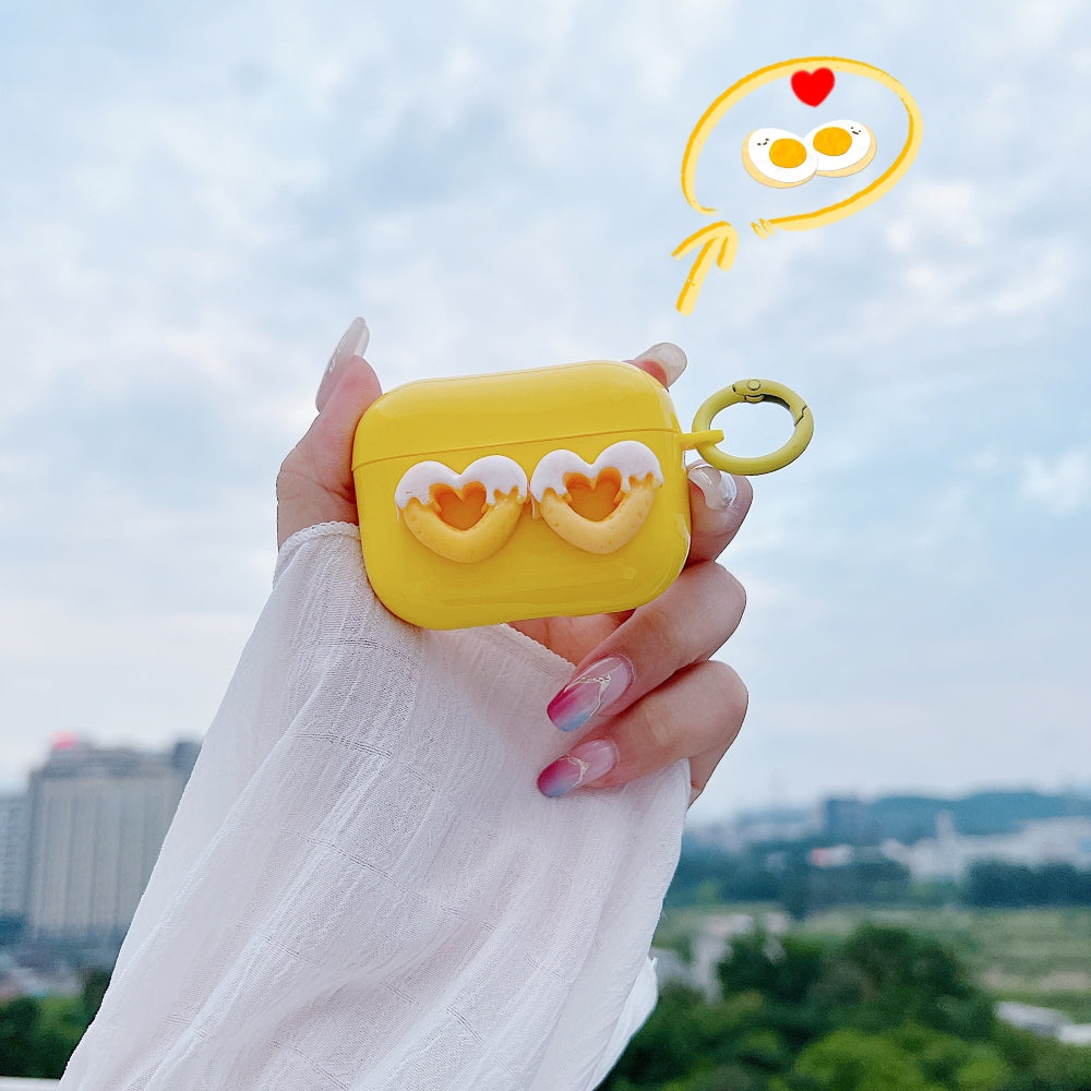 Yellow Twin Heart Case | PC (Hard) Case with Keychain Hook for Airpod Pro 2 | Airpod 3 | Airpod 4
