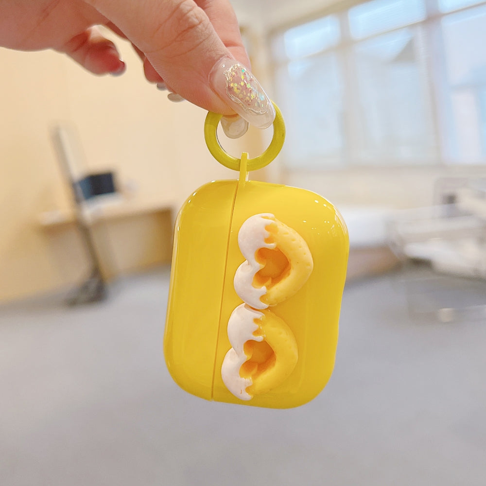 Yellow Twin Heart Case | PC (Hard) Case with Keychain Hook for Airpod Pro 2 | Airpod 3 | Airpod 4
