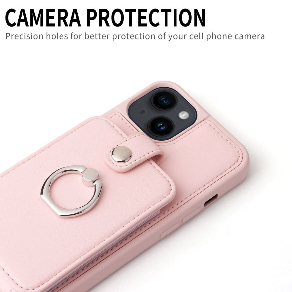 Vintage Pouch PU Leather Phone Case with 360 Degree Ring Holder Stand - iPhone 11