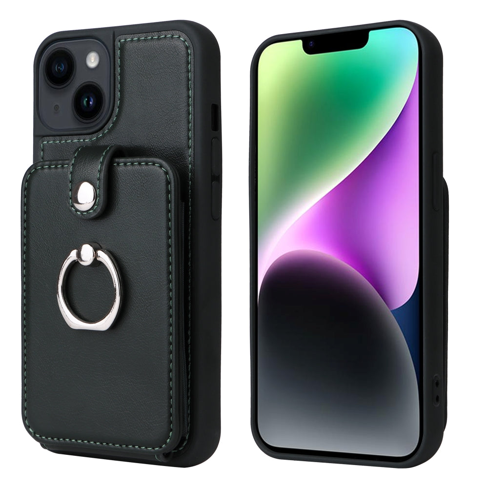 Vintage Pouch PU Leather Phone Case with 360 Degree Ring Holder Stand - iPhone 11