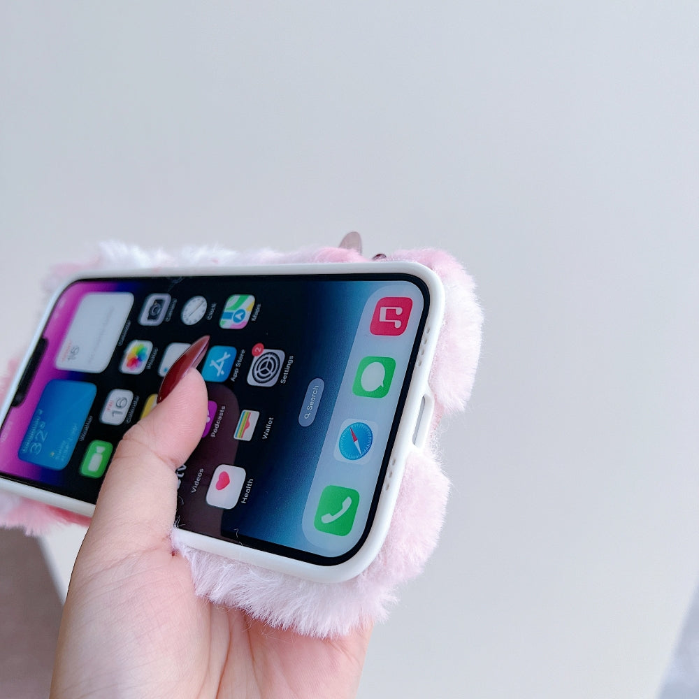 Warm Fluffy Furry Cat Embroided Camera Protection Phone Case - iPhone 15 Pro