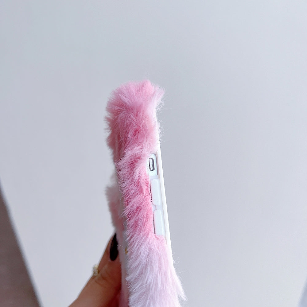 Warm Fluffy Furry Cat Embroided Camera Protection Phone Case - iPhone 15 Pro