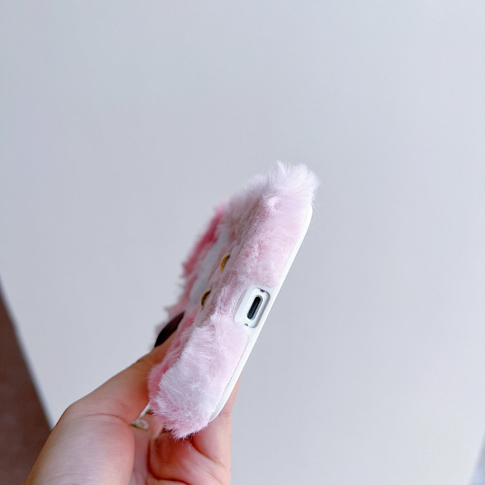 Warm Fluffy Furry Cat Embroided Camera Protection Phone Case - iPhone 15 Pro