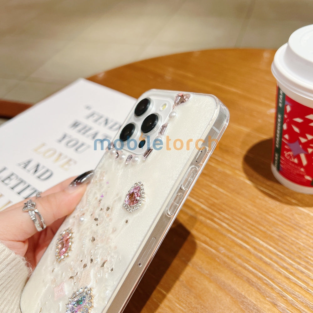 White Rubber Gel Coating Colorful Stone Phone Case - iPhone 13