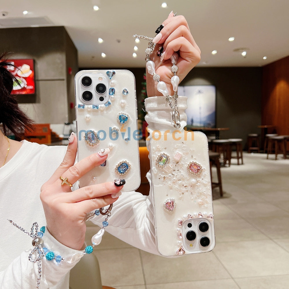 White Rubber Gel Coating Colorful Stone Phone Case - iPhone 13