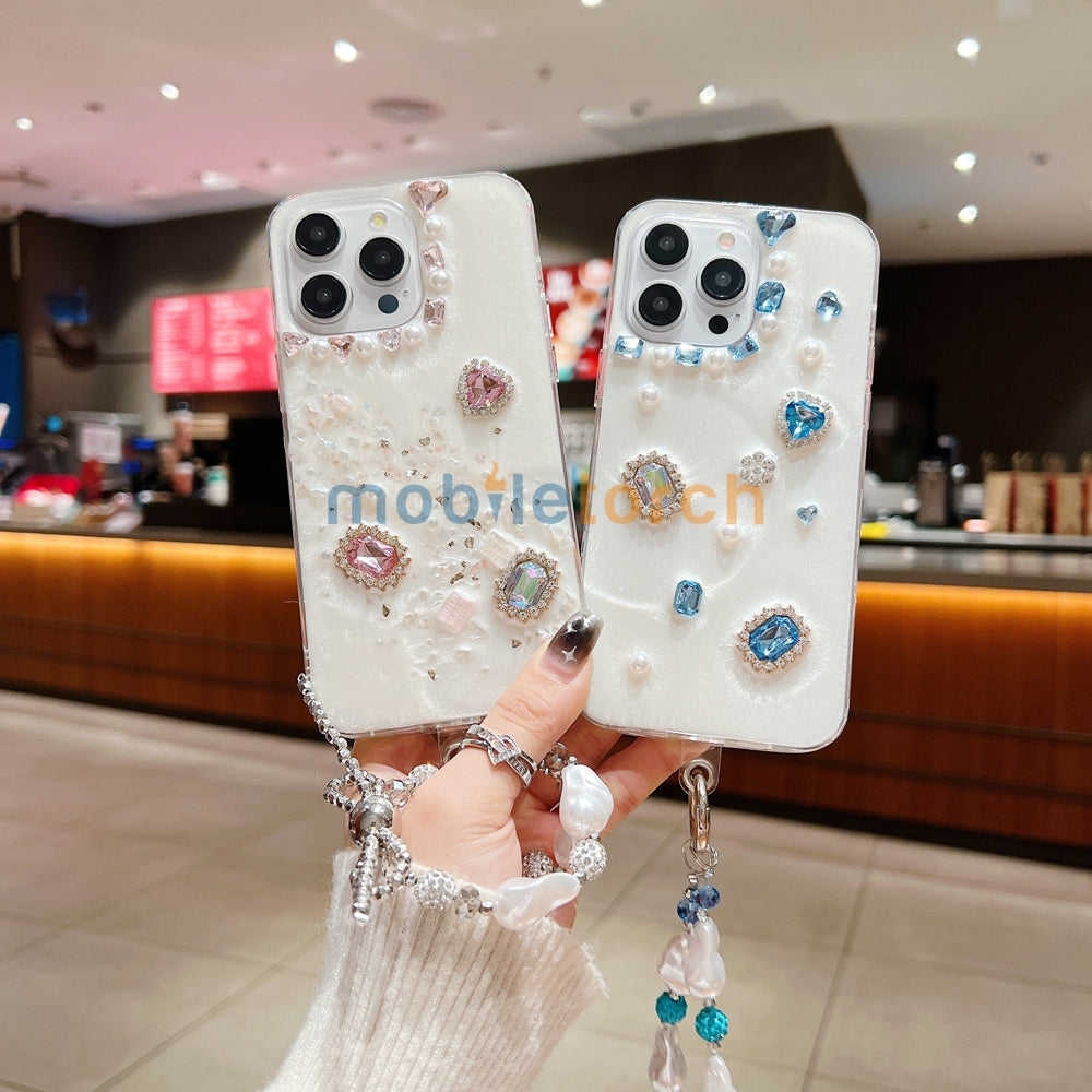 White Rubber Gel Coating Colorful Stone Phone Case - iPhone 13