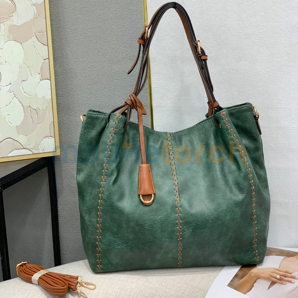Women Leather Shoulder Zipper Bag | Oversized PU Leather Tote With Detachable Shoulder Strap
