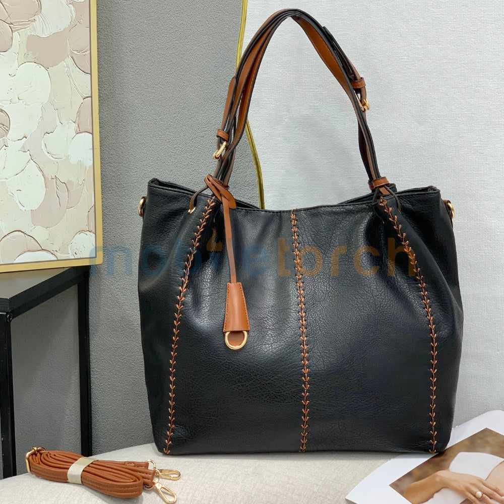 Women Leather Shoulder Zipper Bag | Oversized PU Leather Tote With Detachable Shoulder Strap