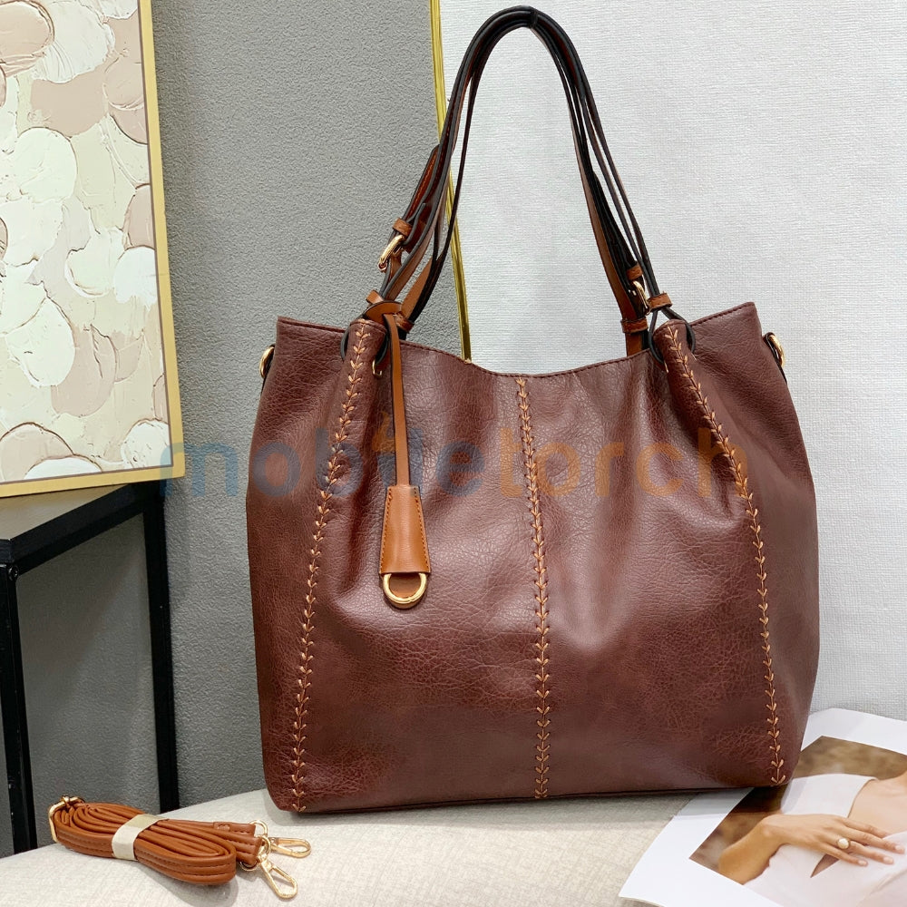 Women Leather Shoulder Zipper Bag | Oversized PU Leather Tote With Detachable Shoulder Strap