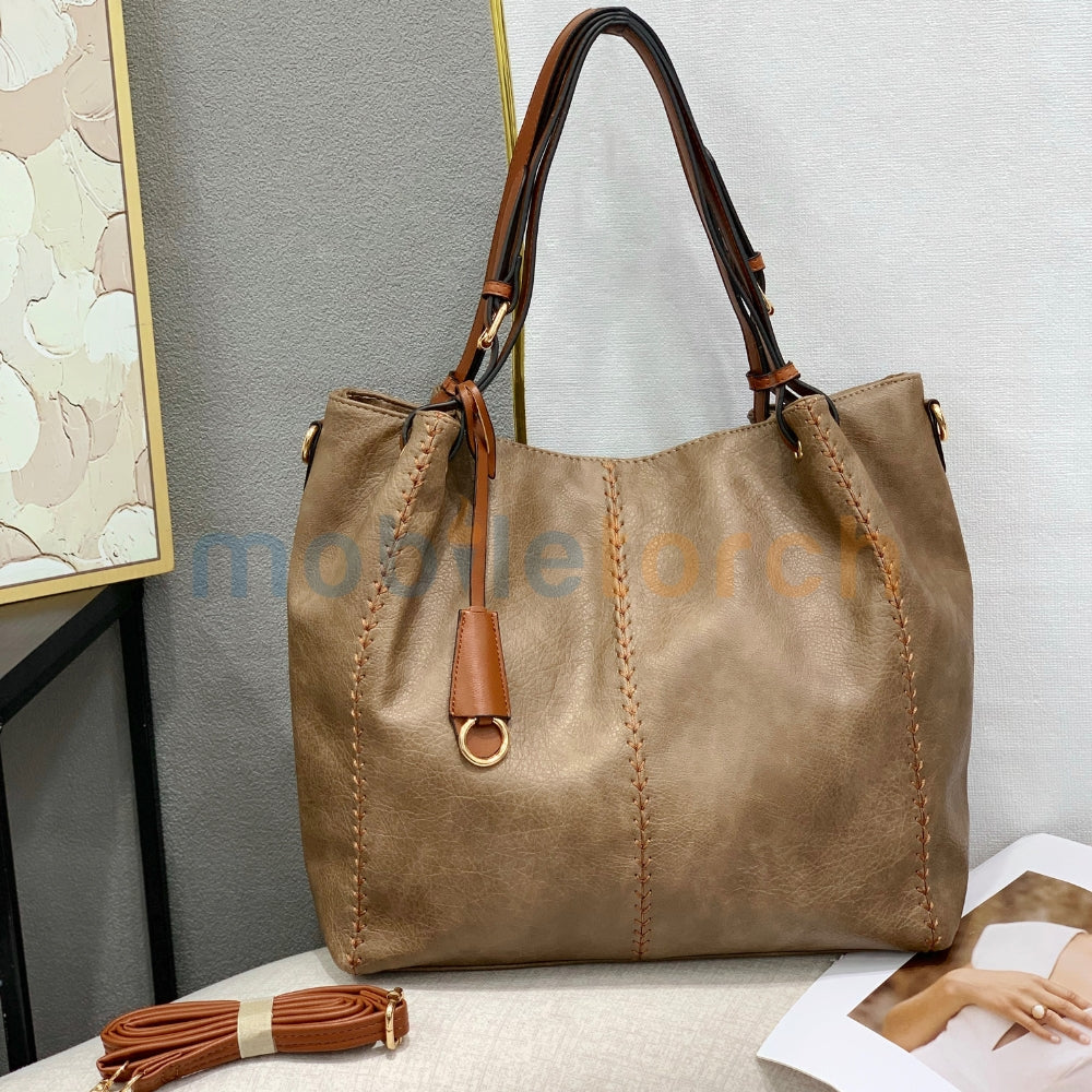 Women Leather Shoulder Zipper Bag | Oversized PU Leather Tote With Detachable Shoulder Strap