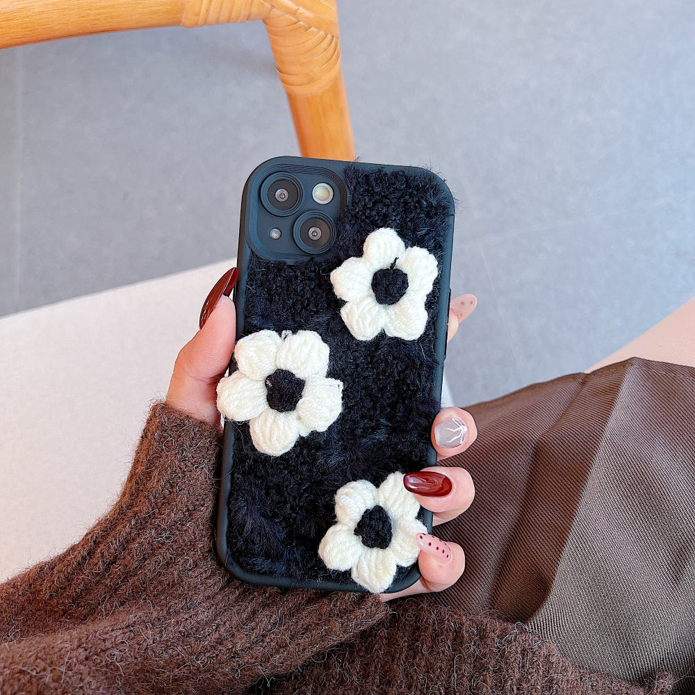 Woolen Flower Furry TPU (Soft) Camera Protection Phone Case with Bracelet - iPhone 15 Pro Max