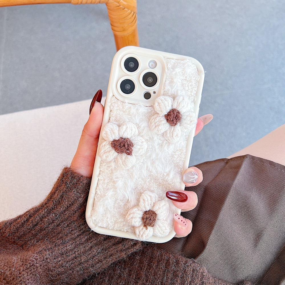 Woolen Flower Furry TPU (Soft) Camera Protection Phone Case with Bracelet - iPhone 15 Pro Max