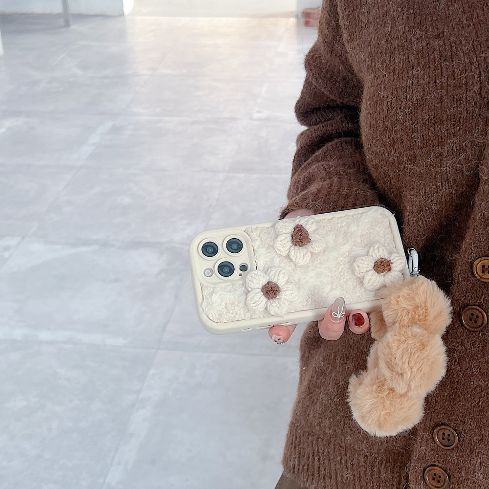Woolen Flower Furry TPU (Soft) Camera Protection Phone Case with Bracelet - iPhone 15 Pro Max