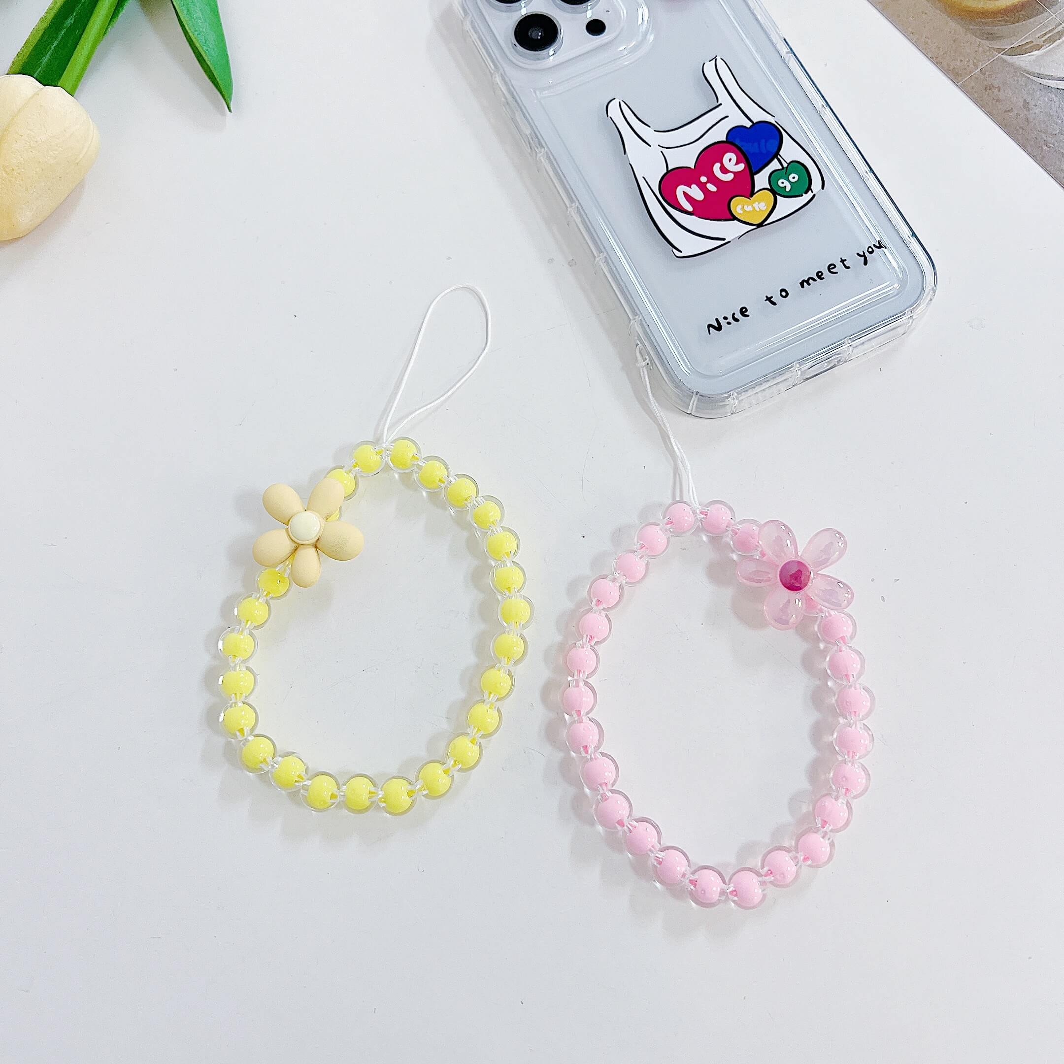 Cute Temperament Color Beaded Candy Flower Phone Charm | Bracelet