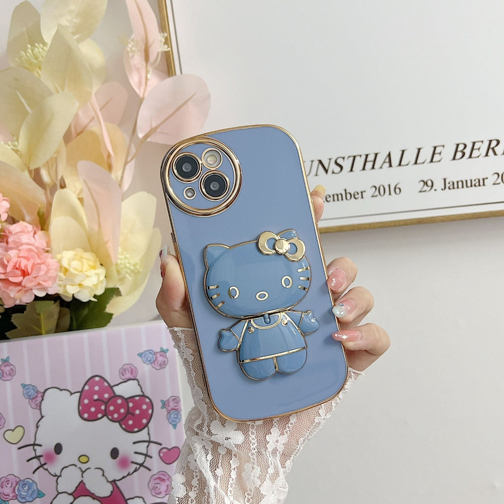 Rotated Kitty Mirror Stand Luxury Electroplated Cover - iPhone 15 Pro Max