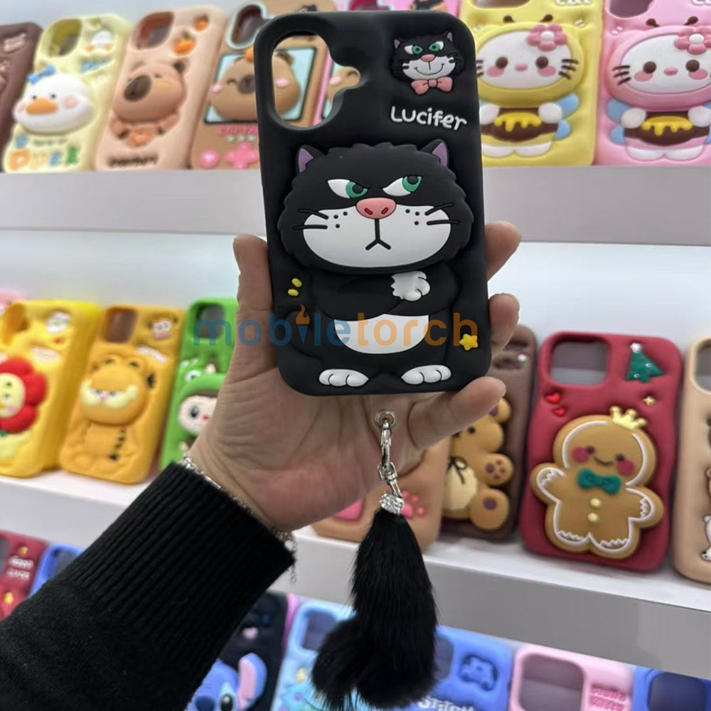 3D Cute Cat Holder Silicone Soft Phone Case - iPhone 15 Pro Max