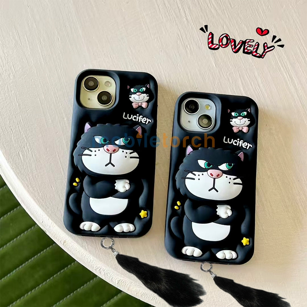 3D Cute Cat Holder Silicone Soft Phone Case - iPhone 15 Pro Max