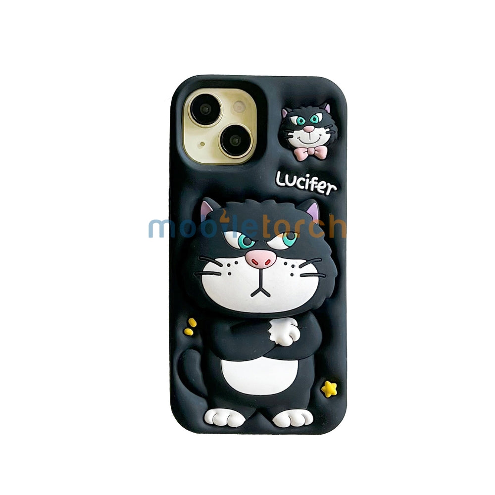 3D Cute Cat Holder Silicone Soft Phone Case - iPhone 15 Pro Max