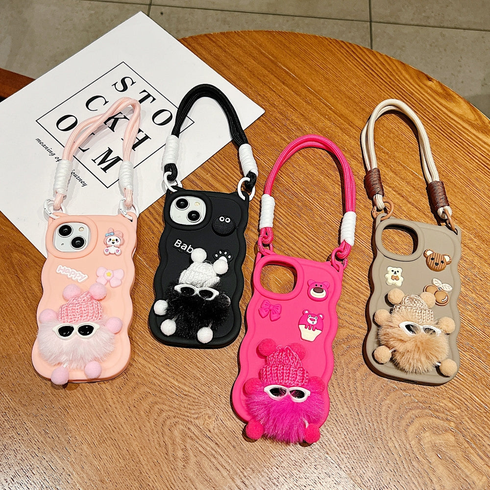 3D Ear Wave with Cute Specs Fur Cartoon Phone Case