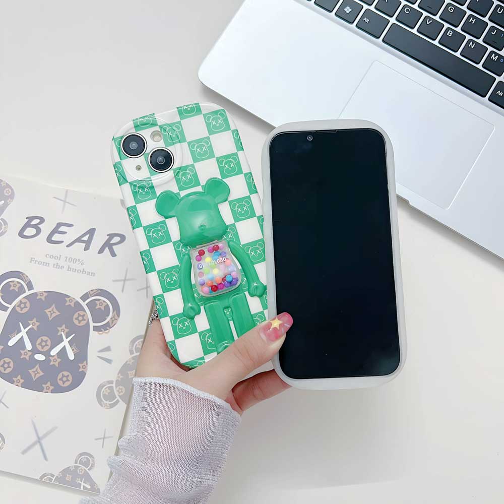 3D Machine Bear Soft Phone Case With Random Color Bracelet