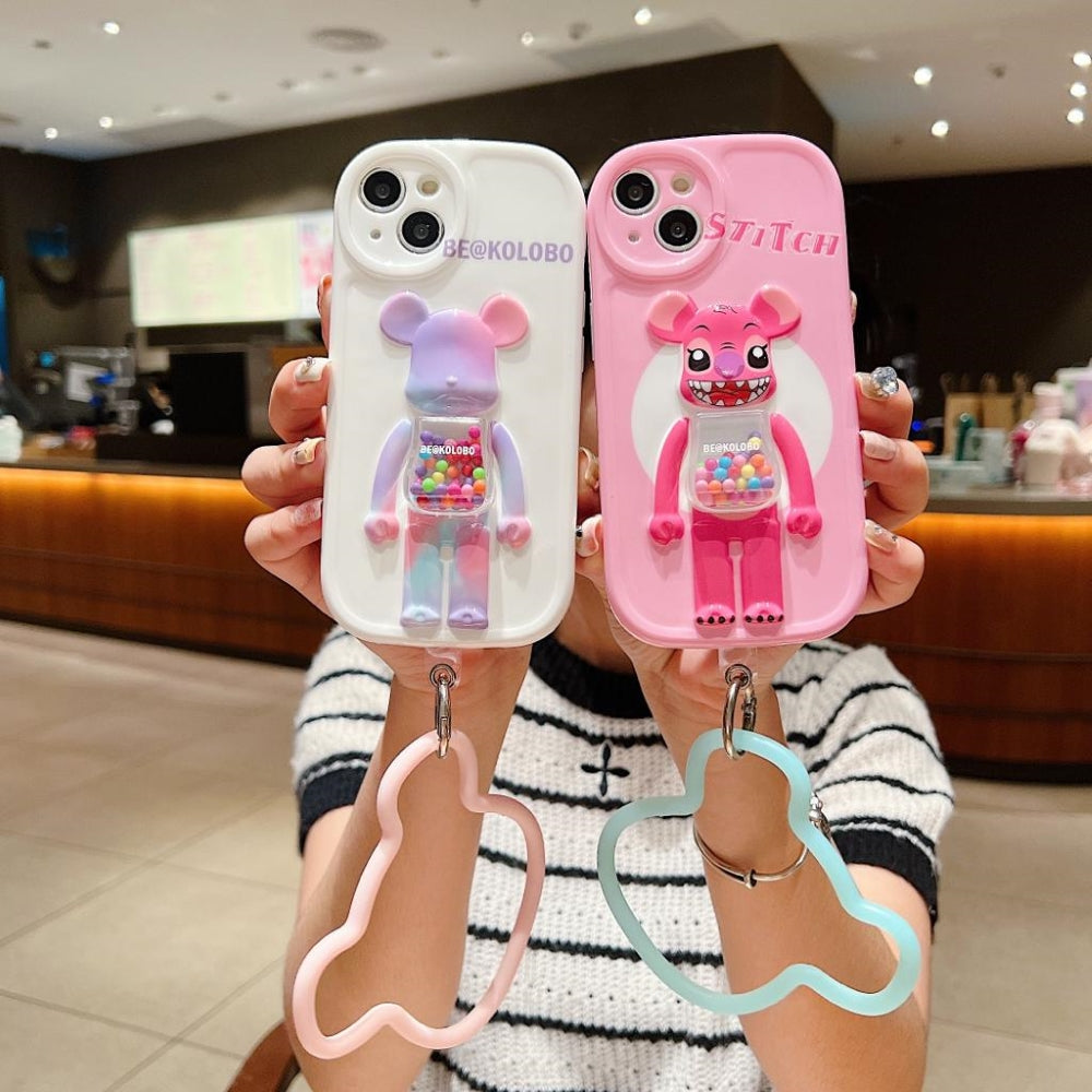 3D Machine Bear Soft Phone Case With Random Color Bracelet