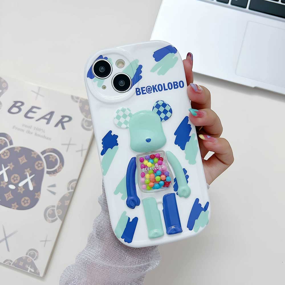 3D Machine Bear Soft Phone Case With Random Color Bracelet