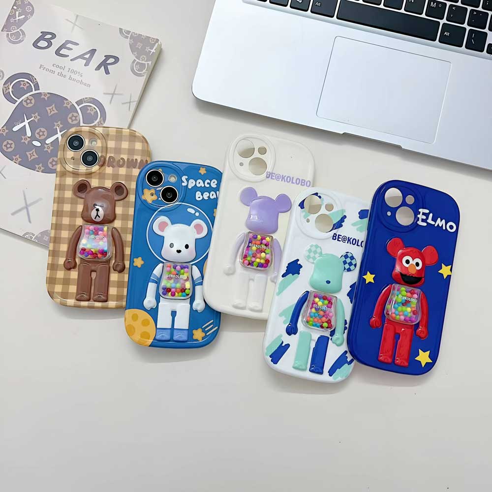 3D Machine Bear Soft Phone Case With Random Color Bracelet