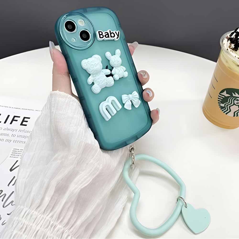 3D Teddy Ornament Heart Bracelet Color Transparent TPU Cover - Mi 12C